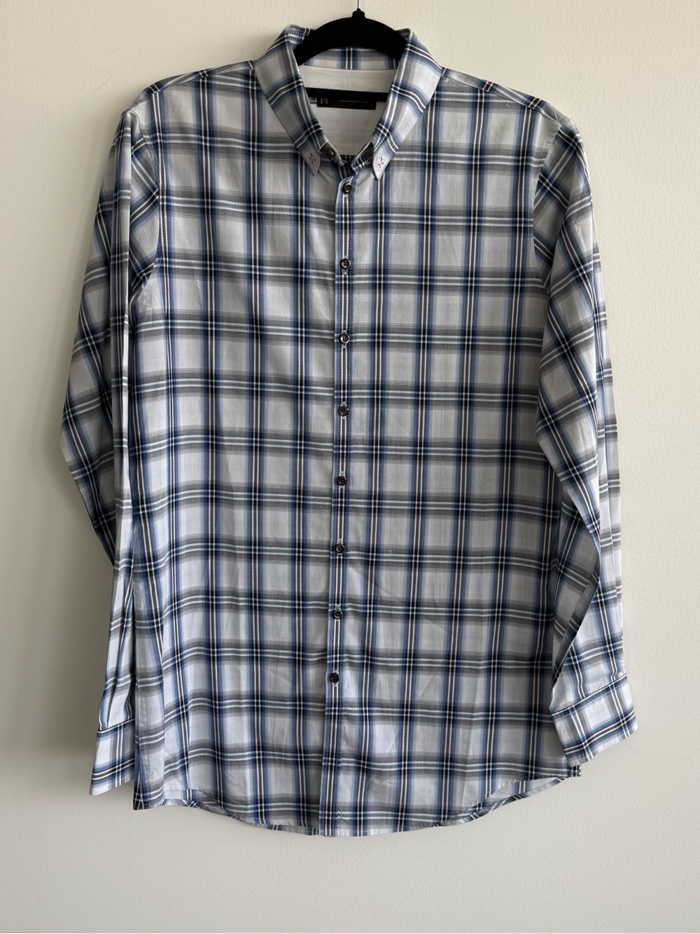 D Squared Classic Blue and White Plaid Button-Down Cotton Dress Shirt